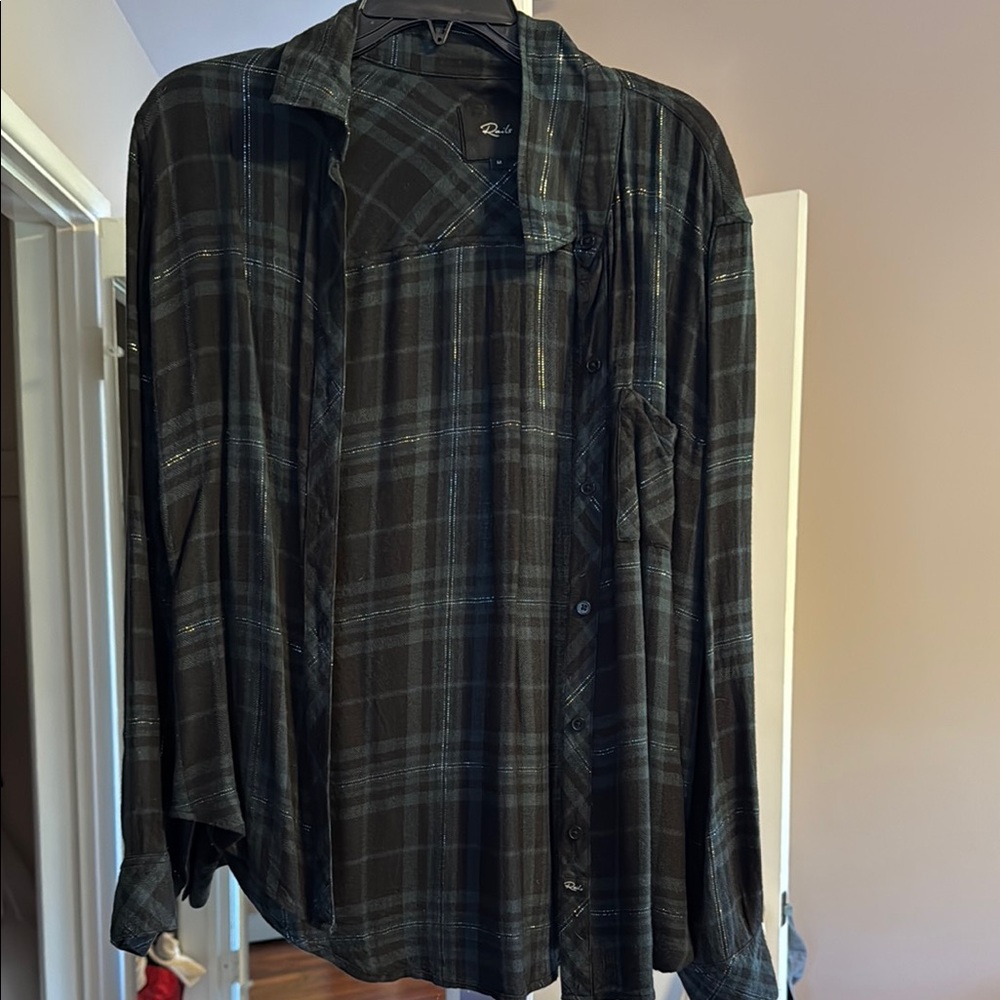 Black and Forest Green Plaid Button-Up Shirt